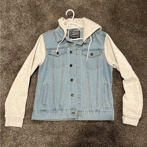 Brooklyn Cloth Co Denim Jacket with Gray Hoodie Sleeves